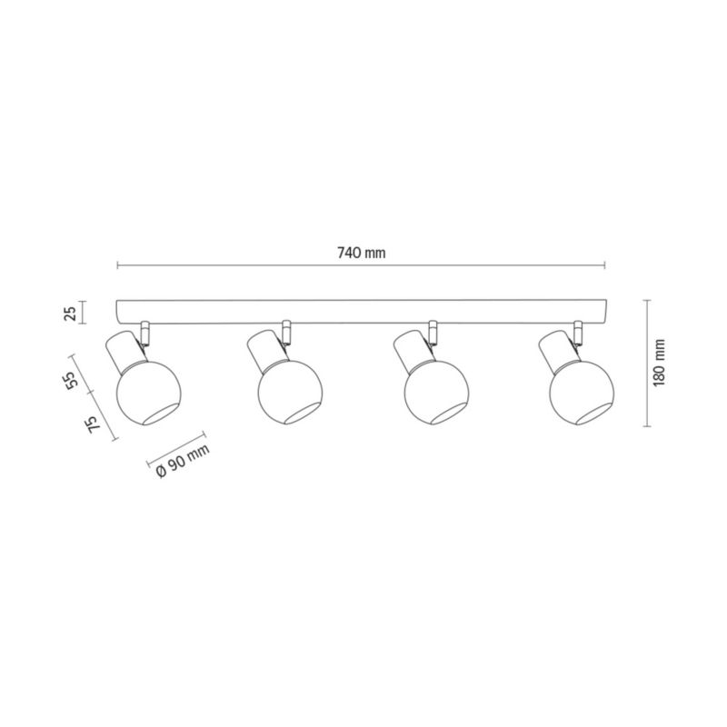 Drewniany Lampa Sufitowa SPOT Light  4xE14 Max.40W Naturalna Brzoza FSC z Białym Szkłem, Polski Producent, 1 szt.
