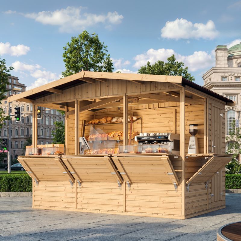 Drewniany pawilon-kiosk ogrodowy Timbela M150B 6 m² drewno naturalne 5 okna 1 szt.