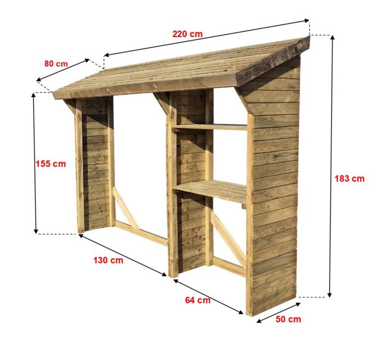 Drewutnia Wellton wiata na drewno 220 x 72 cm z półkami 1 szt.