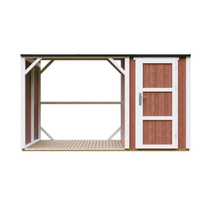 Drewutnia ze schowkiem Timbela M985-REDWOOD RED 4.14 m² wiata na drewno opałowe z zamkniętym schowkiem 1 szt.