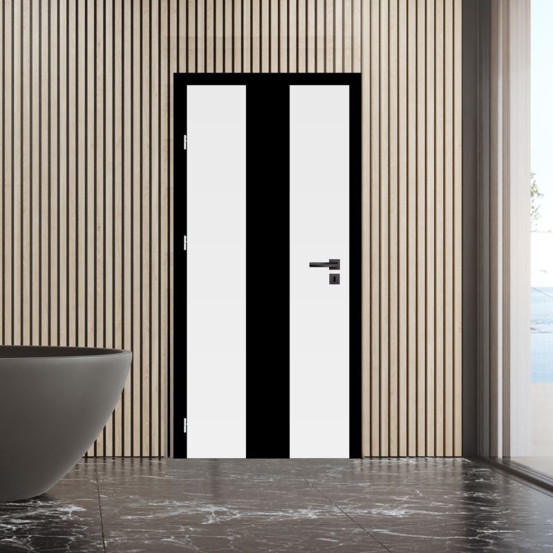 Drzwi pokojowe Exmoor 70 lewe białe premium z czarną szybą