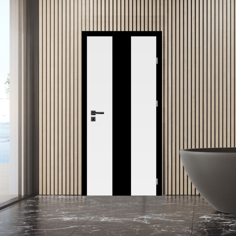 Drzwi pokojowe Fortia Exmoor 70 prawe białe premium z czarną szybą