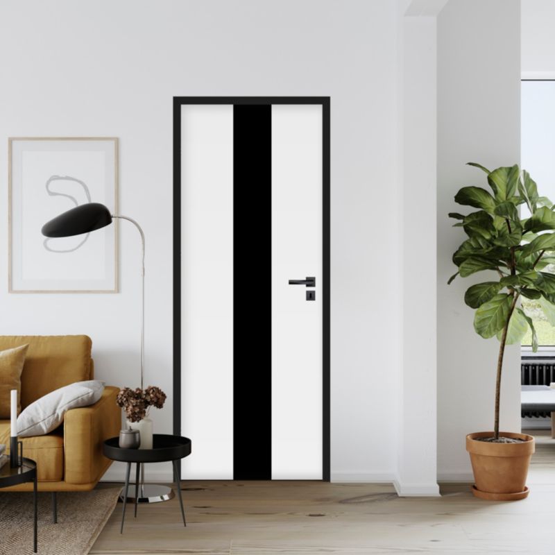 Drzwi pokojowe Fortia Exmoor 80 lewe białe premium z czarną szybą