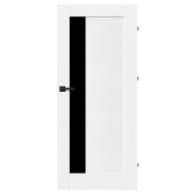 Drzwi pokojowe Fortia Fado 70 prawe białe premium z czarną szybą