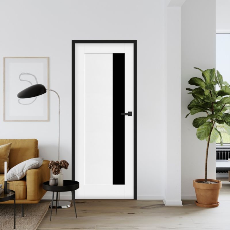 Drzwi pokojowe Fortia Fado 80 lewe białe premium z czarną szybą