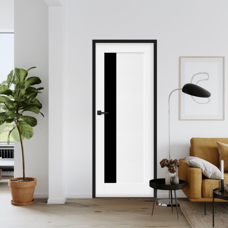 Drzwi pokojowe Fortia Fado 90 prawe białe premium z czarną szybą