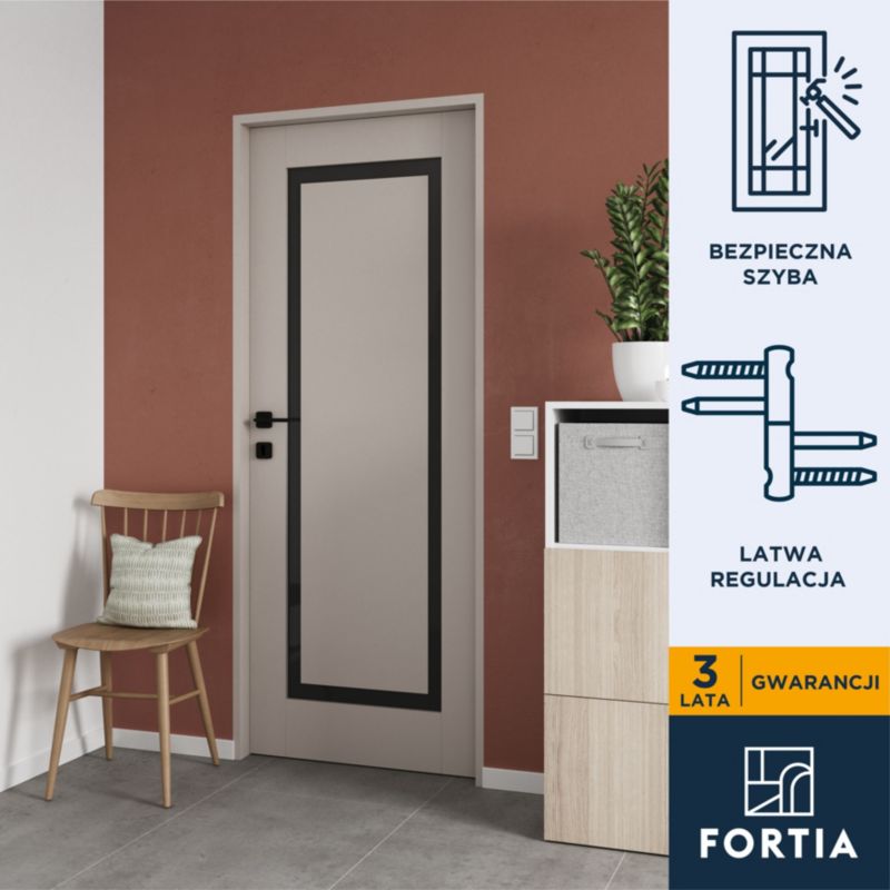 Drzwi pokojowe Fortia Fresno 80 prawe kaszmir czarna szyba