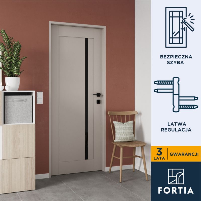 Drzwi pokojowe Fortia Saba kaszmir 80 prawe czarna szyba
