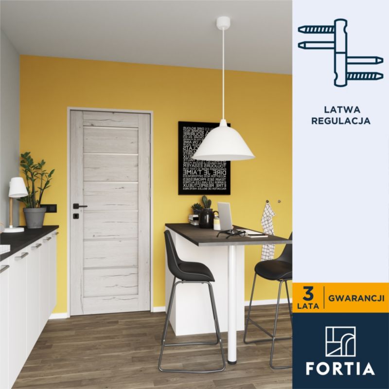 Drzwi pokojowe Fortia Toreno 70 prawe slim silver biała szyba