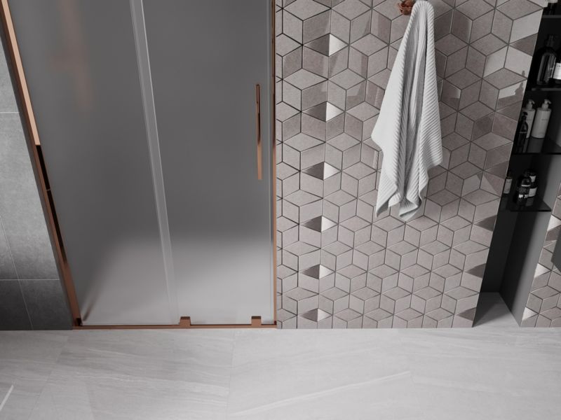 Drzwi prysznicowe Mexen Velar L różowe złoto 90x200 cm 1 szt.
