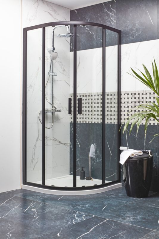 Drzwi prysznicowe przesuwne GoodHome Beloya 90 cm czarne / transparentne
