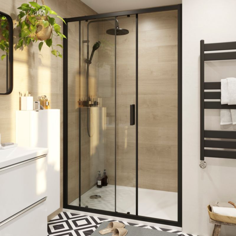Drzwi prysznicowe przesuwne GoodHome Ledava 120 cm czarne matowe / transparentne
