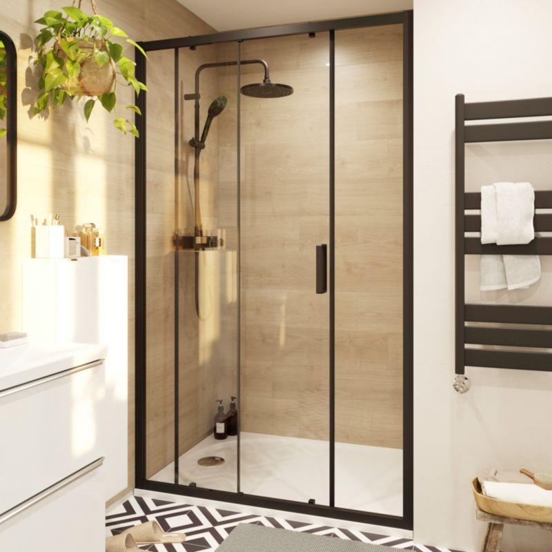Drzwi prysznicowe przesuwne GoodHome Ledava 120 cm czarne matowe / transparentne