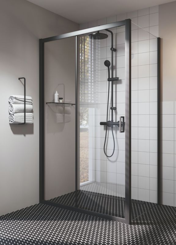 Drzwi prysznicowe przesuwne GoodHome Ledava 120 cm czarne matowe / transparentne