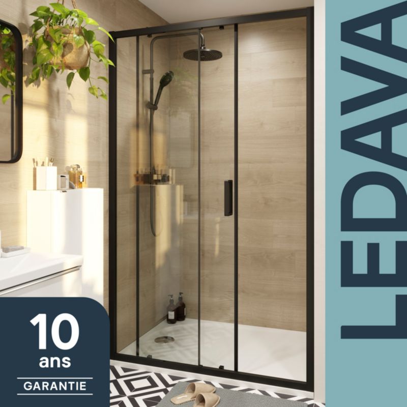 Drzwi prysznicowe przesuwne GoodHome Ledava 120 cm czarne matowe / transparentne