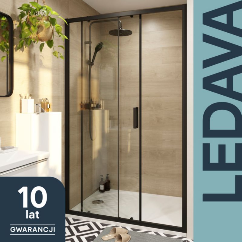 Drzwi prysznicowe przesuwne GoodHome Ledava 120 cm czarne matowe / transparentne