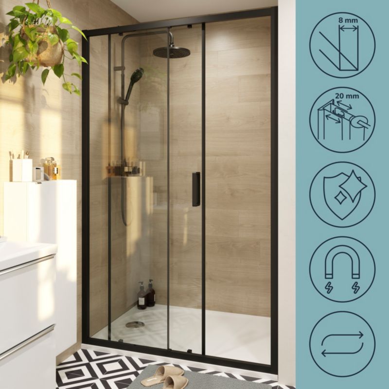 Drzwi prysznicowe przesuwne GoodHome Ledava 120 cm czarne matowe / transparentne