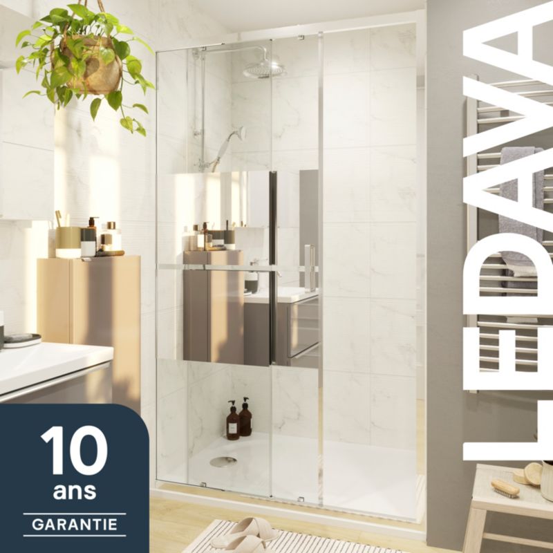 Drzwi prysznicowe przesuwne GoodHome Ledava 140 cm chrom/szkło lustrzane