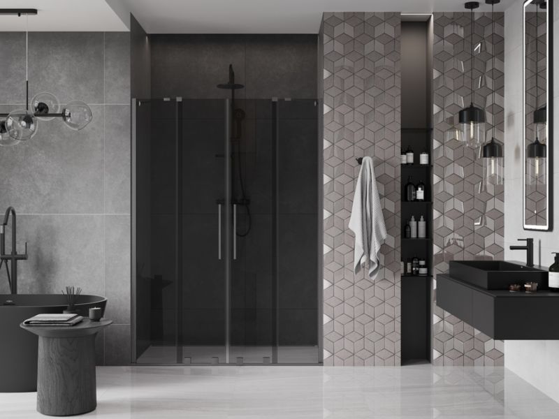 Drzwi prysznicowe przesuwne Mexen Velar grafit gun gray 140x200 cm 1 szt.