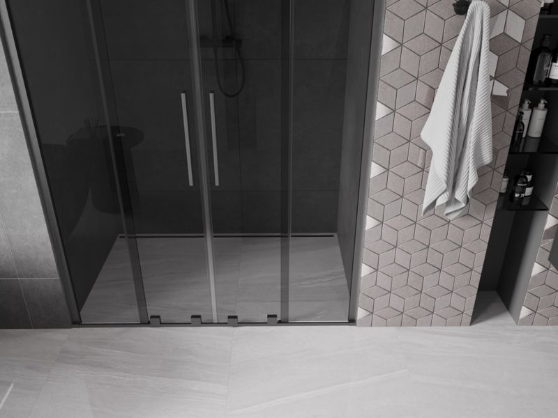 Drzwi prysznicowe przesuwne Mexen Velar grafit gun gray 140x200 cm 1 szt.