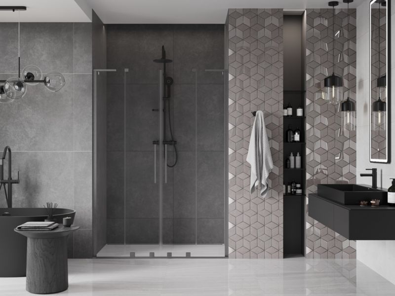 Drzwi prysznicowe przesuwne Mexen Velar L gun gray 160x200 cm 1 szt.