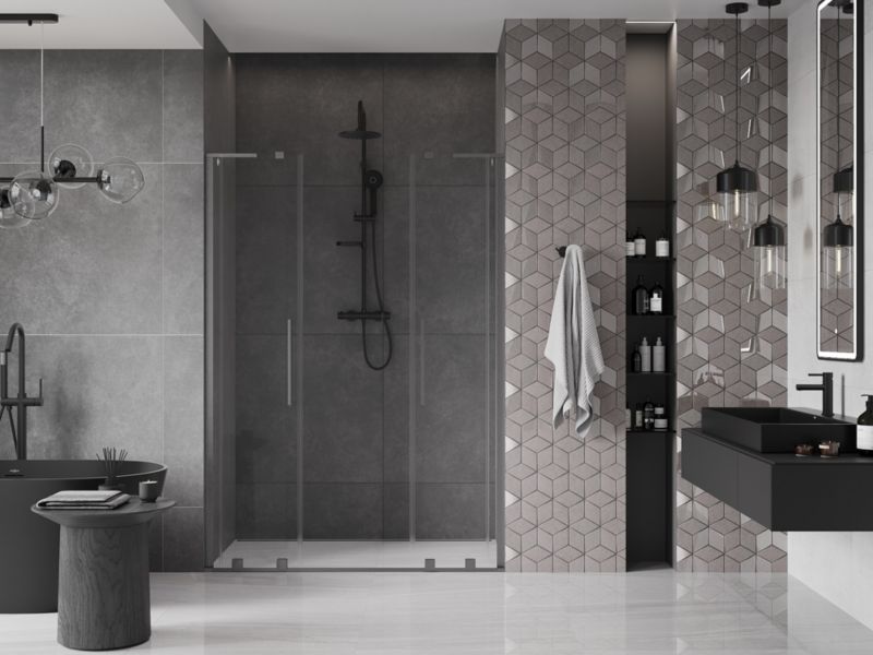 Drzwi prysznicowe przesuwne Mexen Velar L gun gray 160x200 cm 1 szt.