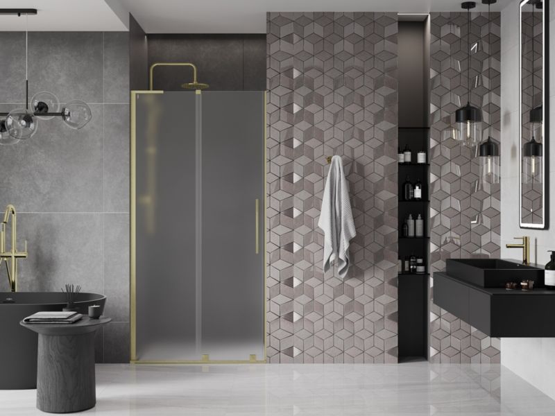 Drzwi prysznicowe przesuwne Mexen Velar L złote szron 90x200 cm 1 szt.