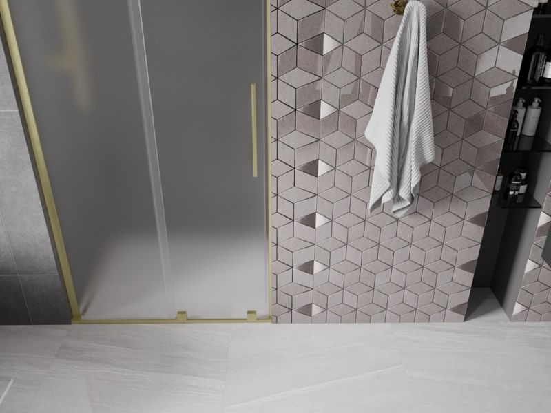 Drzwi prysznicowe przesuwne Mexen Velar L złote szron 90x200 cm 1 szt.