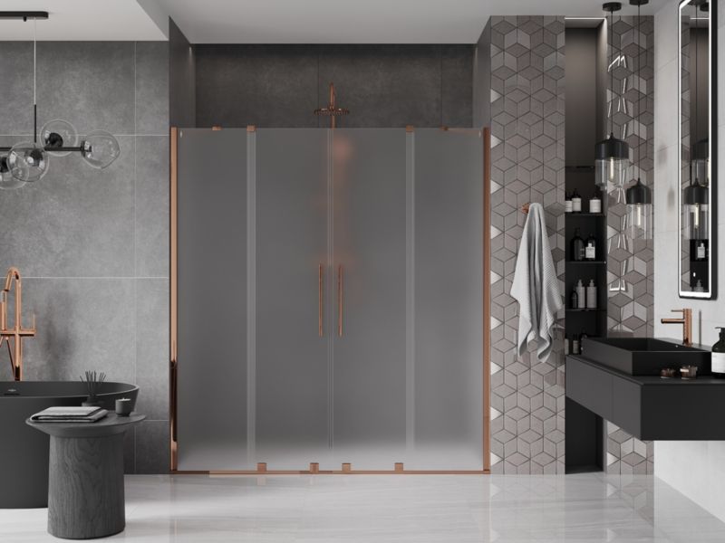 Drzwi prysznicowe przesuwne Mexen Velar szron różowe złoto 170x200 cm 1 szt.