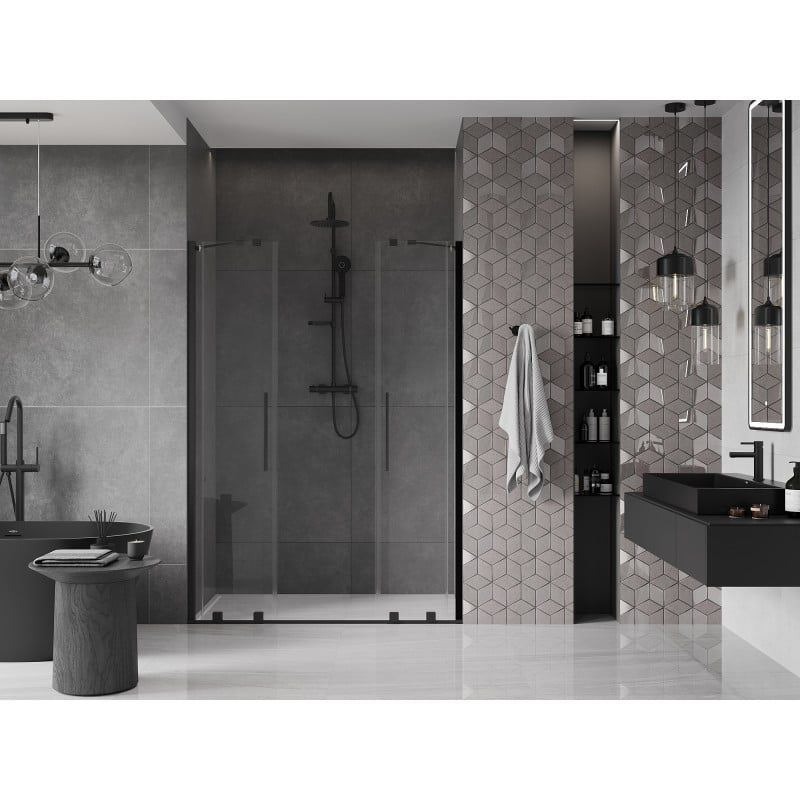 Drzwi prysznicowe przesuwne Mexen Velar transparentne czarne 150x200 cm 1 szt.