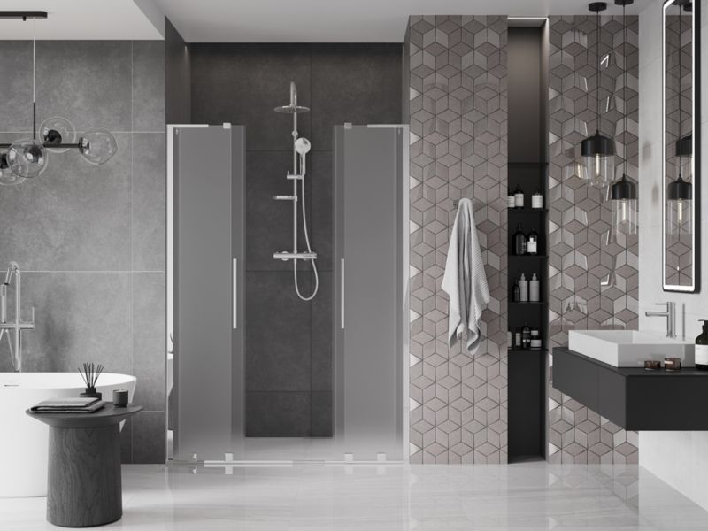 Drzwi prysznicowe rozsuwane Mexen Velar L szron 150x200 cm 1 szt.