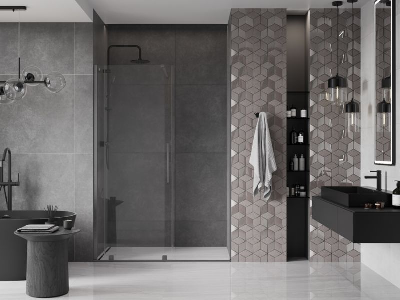 Drzwi prysznicowe rozsuwane Mexen Velar transparentne gun gray 140x200 cm 1 szt.