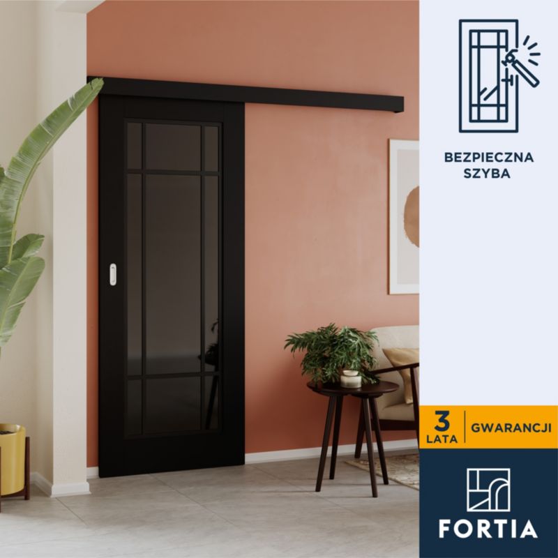 Drzwi przesuwne Fortia Bali czarne 80 dymione szkło