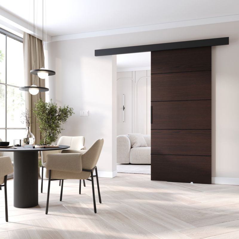 Drzwi przesuwne MINIO go for it PRIM 1K 96 cm wenge z czarną maskownicą i listwami 1 szt.
