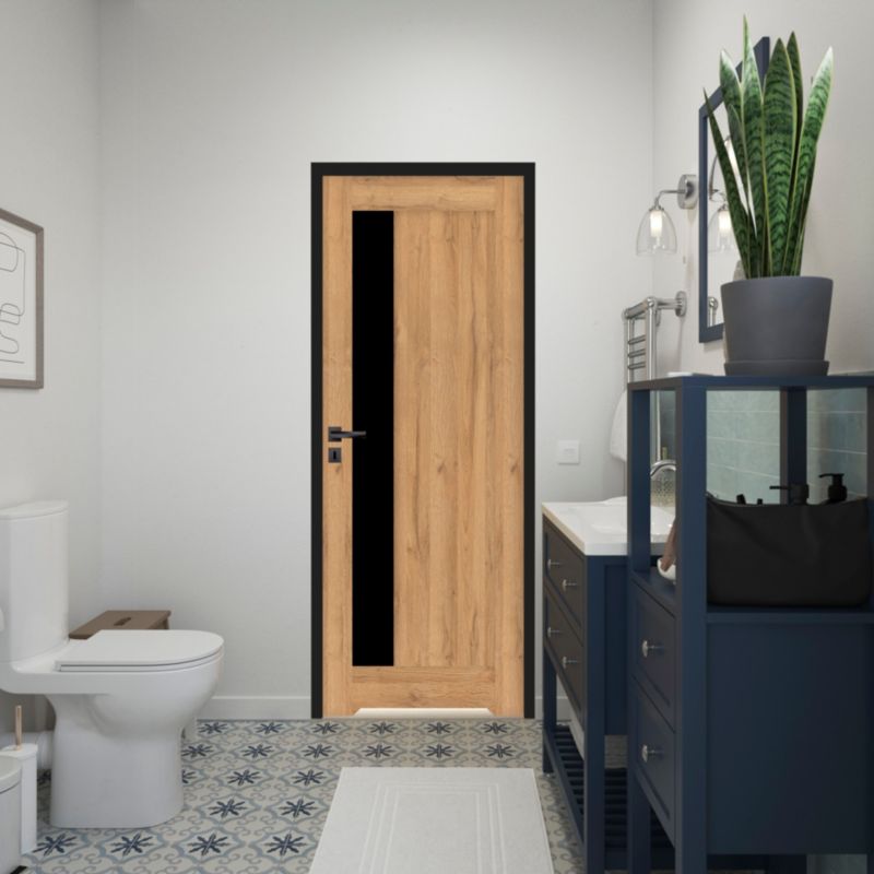 Drzwi z podcięciem Fado 70 prawe dąb grandson z czarną szybą