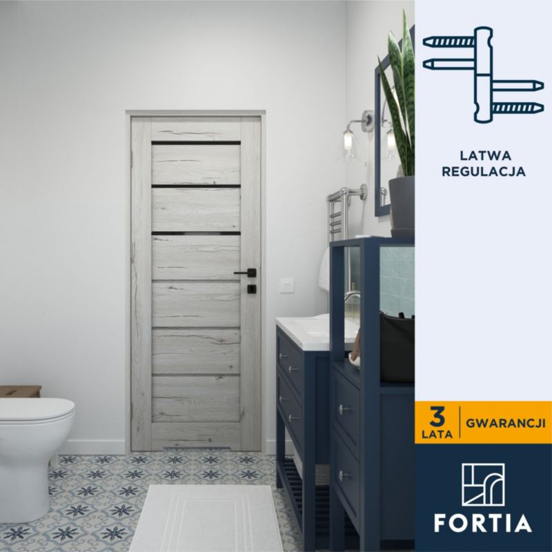 Drzwi z podcięciem Fortia Toreno silver 70 lewe slim czarna szyba