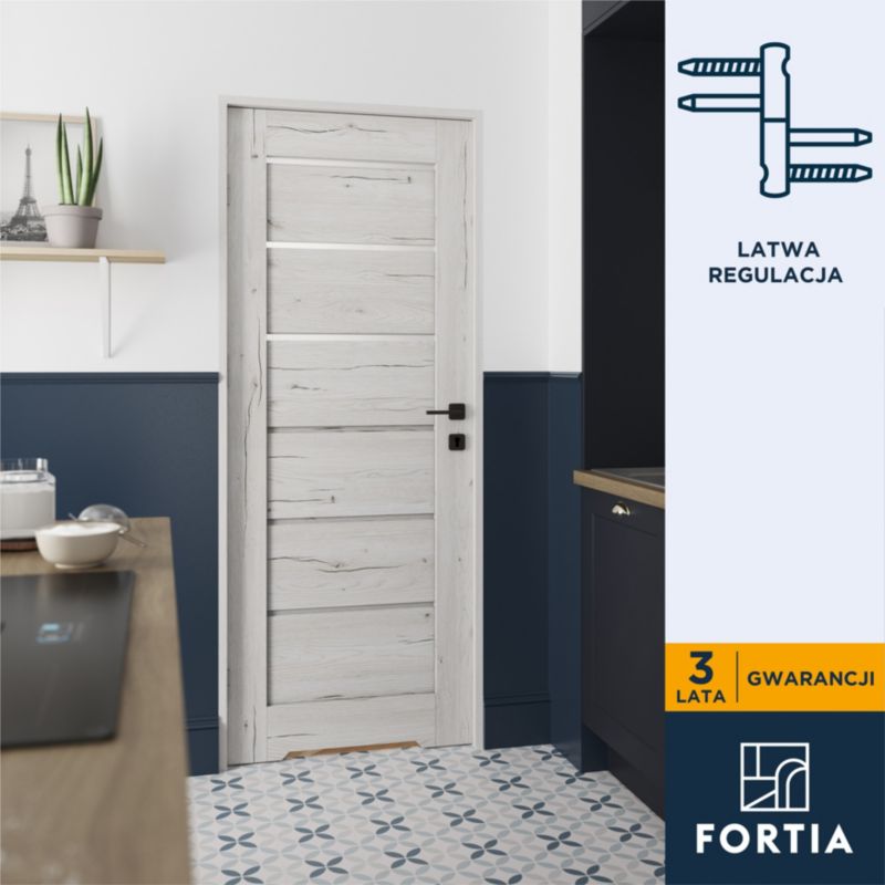 Drzwi z podcięciem Fortia Toreno silver 80 prawe slim biała szyba