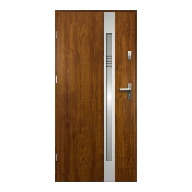 Drzwi zewnętrzne O.K. Doors Aurelia inox 90 lewe złoty dąb