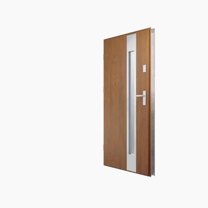 Drzwi zewnętrzne O.K. Doors Aurelia inox 90 lewe złoty dąb