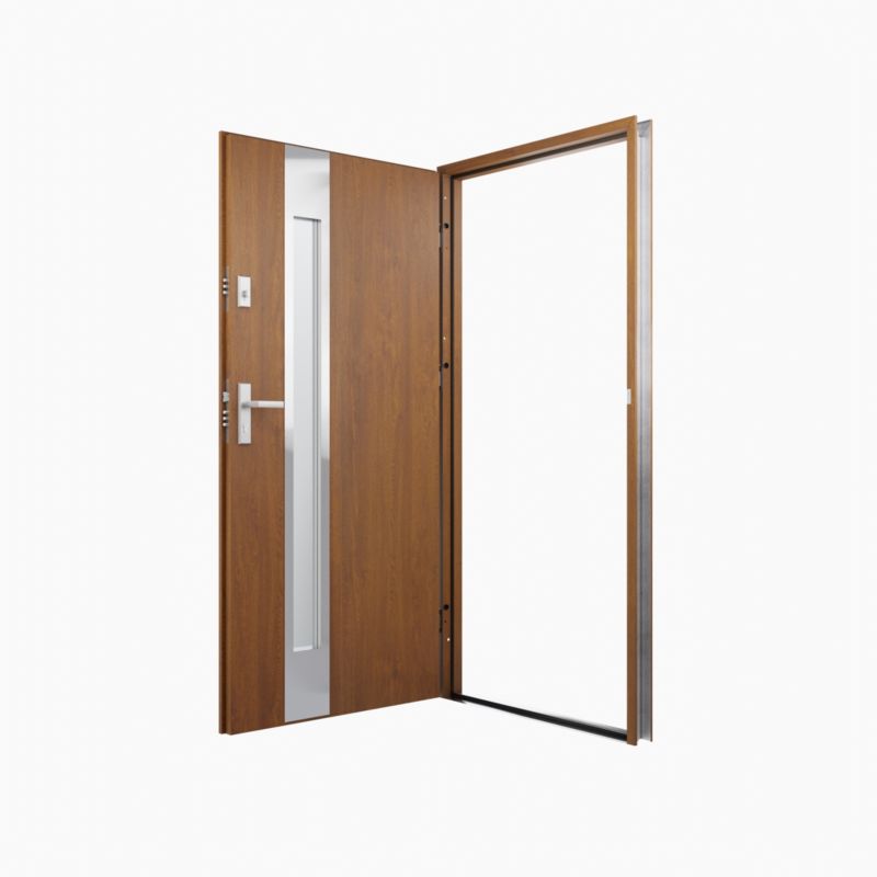 Drzwi zewnętrzne O.K. Doors Aurelia inox 90 lewe złoty dąb