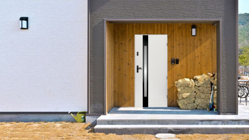 Drzwi zewnętrzne O.K. Doors Temida Black P55 90 prawe białe