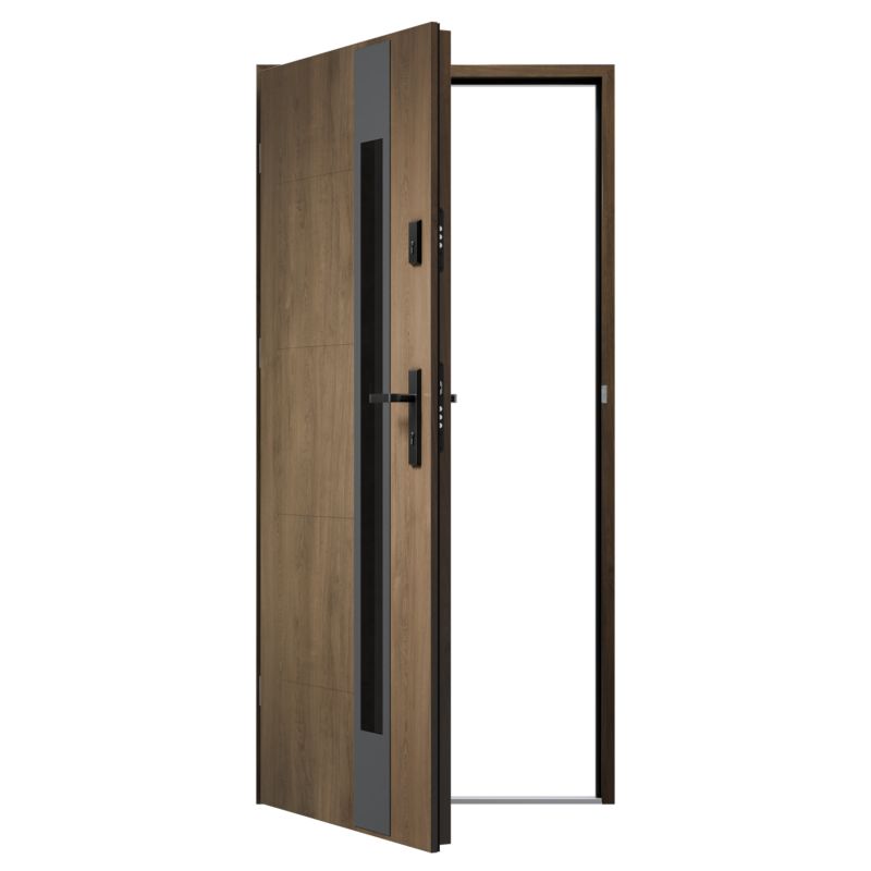 Drzwi zewnętrzne O.K.DOORS WEZUWIUSZ S68 90 prawe toffee