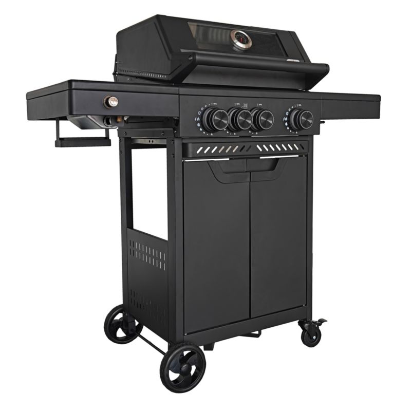 Duży grill gazowy 3+1 LED 4iQ Group 113,4x49,2x109,4 cm z pokrywą i żeliwnym rusztem 1szt.