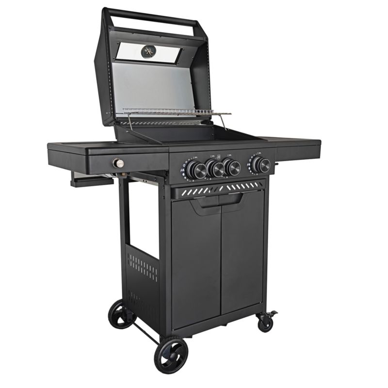 Duży grill gazowy 3+1 LED 4iQ Group 113,4x49,2x109,4 cm z pokrywą i żeliwnym rusztem 1szt.