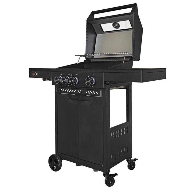 Duży grill gazowy 3+1 LED 4iQ Group 113,4x49,2x109,4 cm z pokrywą i żeliwnym rusztem 1szt.