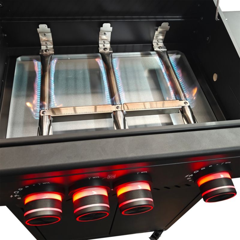 Duży grill gazowy 3+1 LED 4iQ Group 113,4x49,2x109,4 cm z pokrywą i żeliwnym rusztem 1szt.