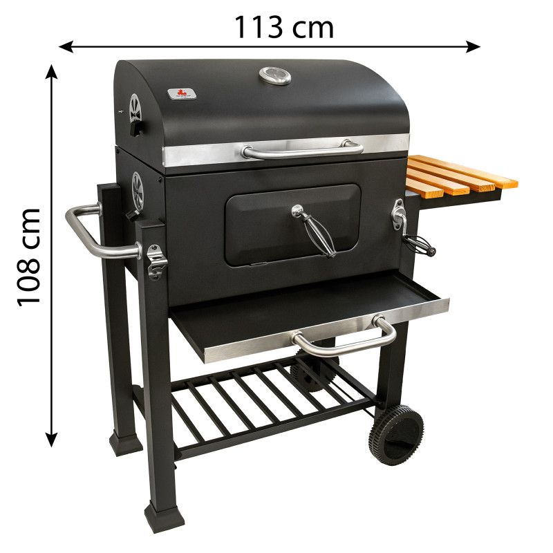 Duży Grill Węglowy 4iQ Group 113,5x50x107 cm ogrodowy z drewnianą półką 1szt.