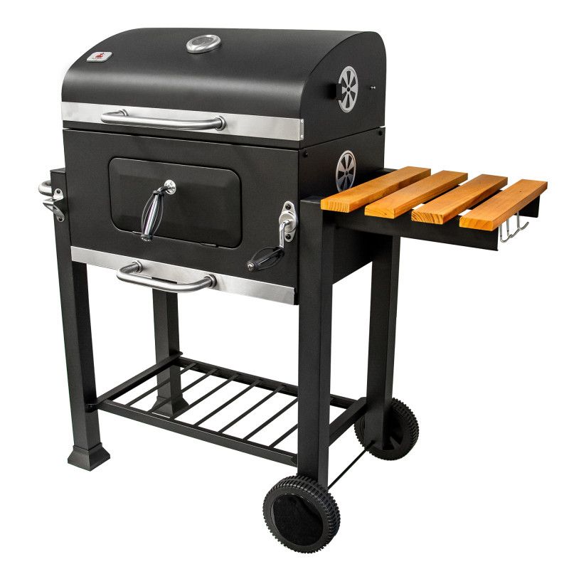 Duży Grill Węglowy 4iQ Group 113,5x50x107 cm ogrodowy z drewnianą półką 1szt.