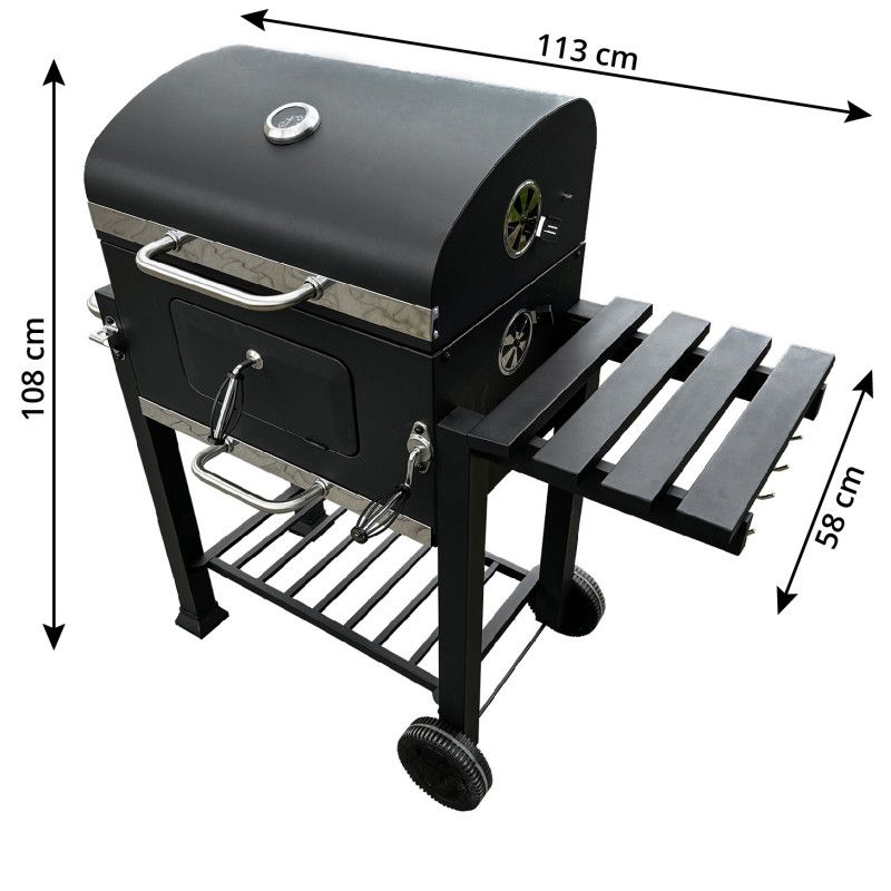 Duży grill węglowy 4iQ Group 113,5x50x107cm ogrodowy z pokrywą 1szt.