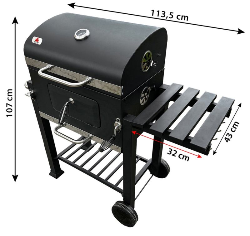 Duży grill węglowy 4iQ Group 113,5x50x107cm ogrodowy z pokrywą oraz pokrowcem 1szt.
